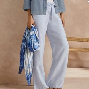 Poetry Linen Wide Leg Drawstring pant Blue White Stripe Size 12